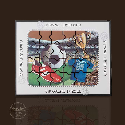czekoladowe puzzle, puzzle z czekolady, czekoladowa piłka nożna, prezent z puzzli, czekoladki dla dzieci, czekoladki dla piłkarza, czekoladki dla sportowca, upominek dla chłopaka, sportowe gadżety, gadżety z czekolady